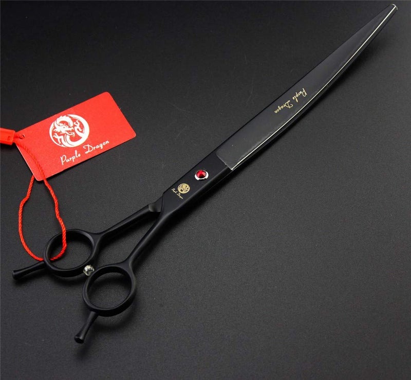 Purple Dragon 9.0" Black Twin Tails Upward Curved Blade Pet Grooming Scissors Dog Hair Cutting Shears with Bag for Professional Left Handed or Right Hand Pet Grooomer (Black Upward Curved) - Image 3